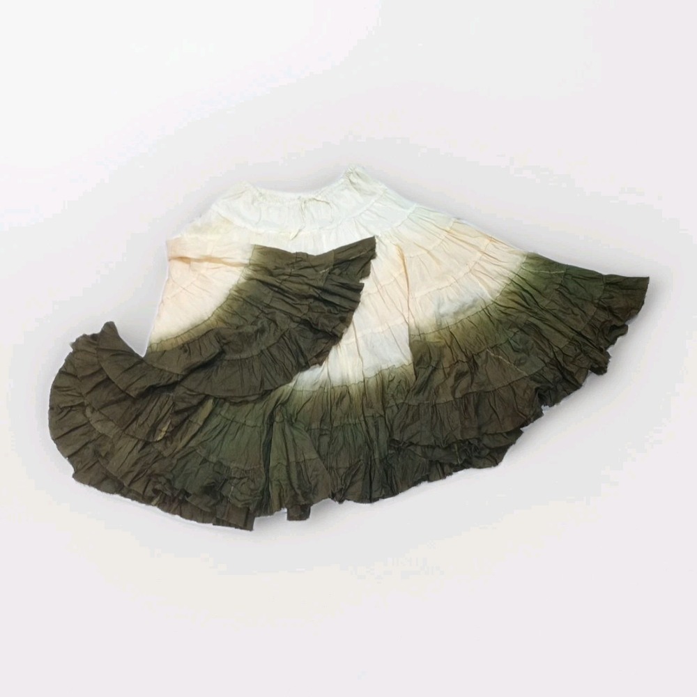 Bohemian Ombre Style Tiered cotton Maxi Skirt Boho Cottage Elastic Waist